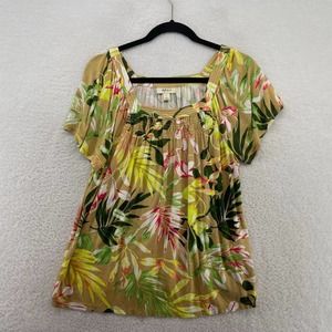 Style & Co Womens Top size Large Floral square neckline comfort stretch Tan